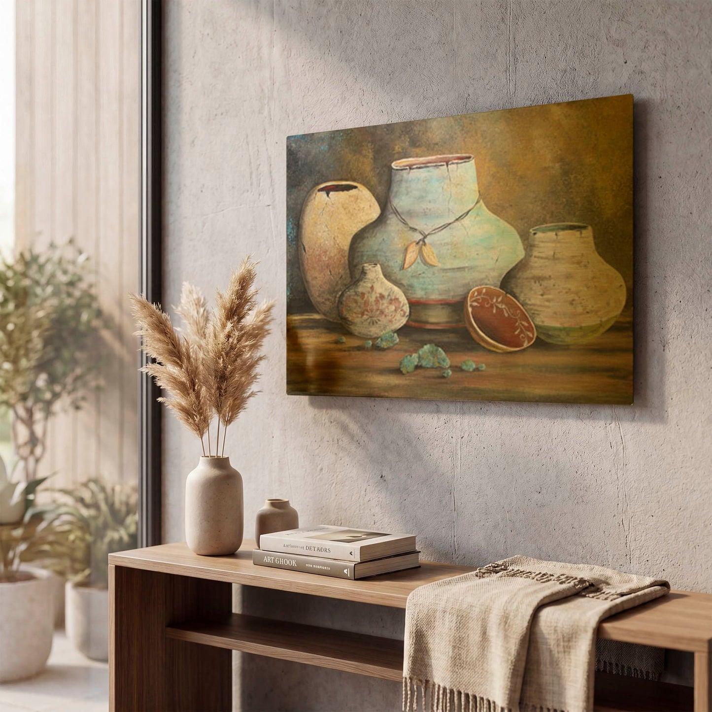 'Clay Pottery Still Life B' By Jean Plout Gold Metal Wall Art
