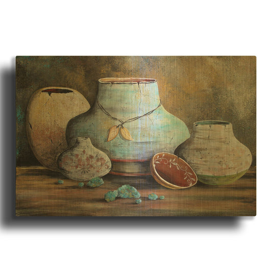 'Clay Pottery Still Life B' By Jean Plout Gold Metal Wall Art