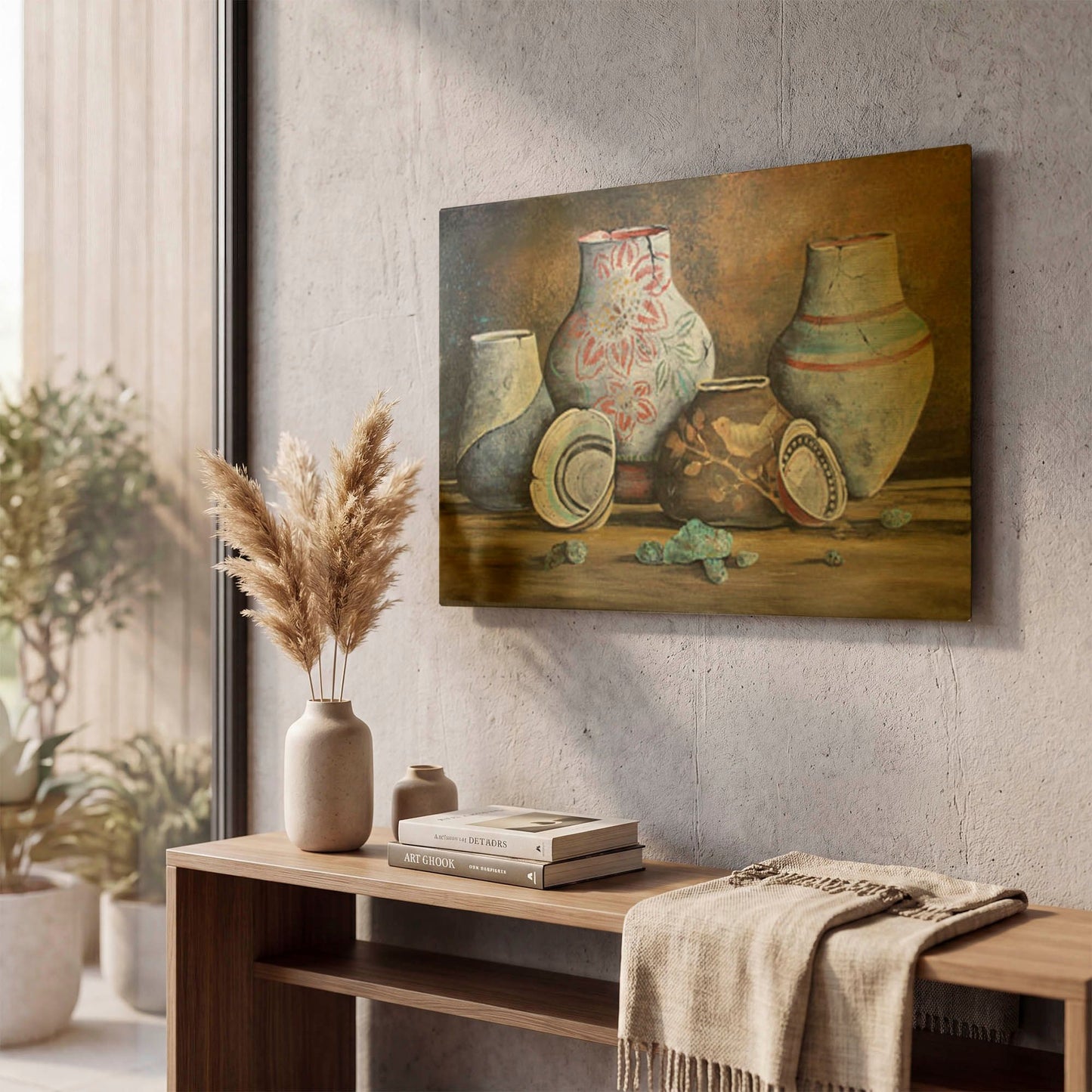'Clay Pottery Still Life C' By Jean Plout Gold Metal Wall Art