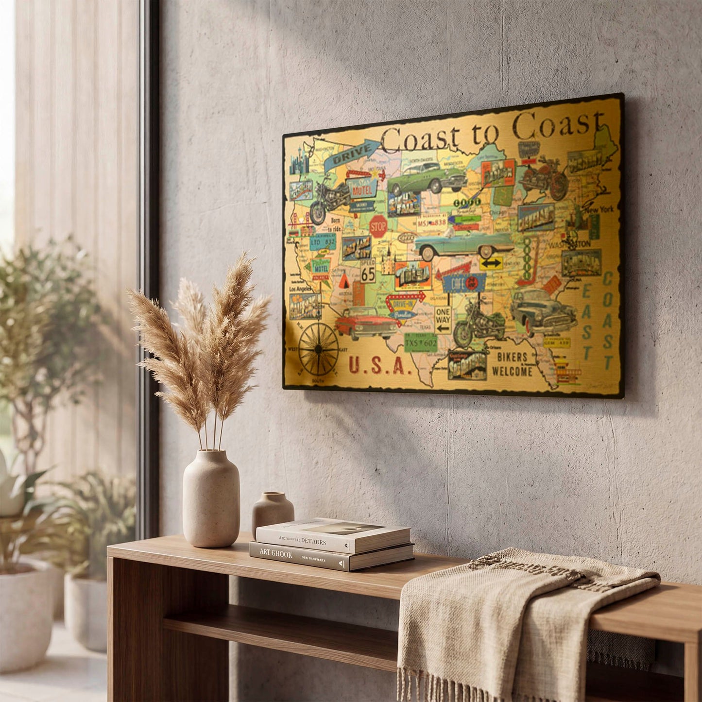 'Coast To Coast H' By Jean Plout Gold Metal Wall Art
