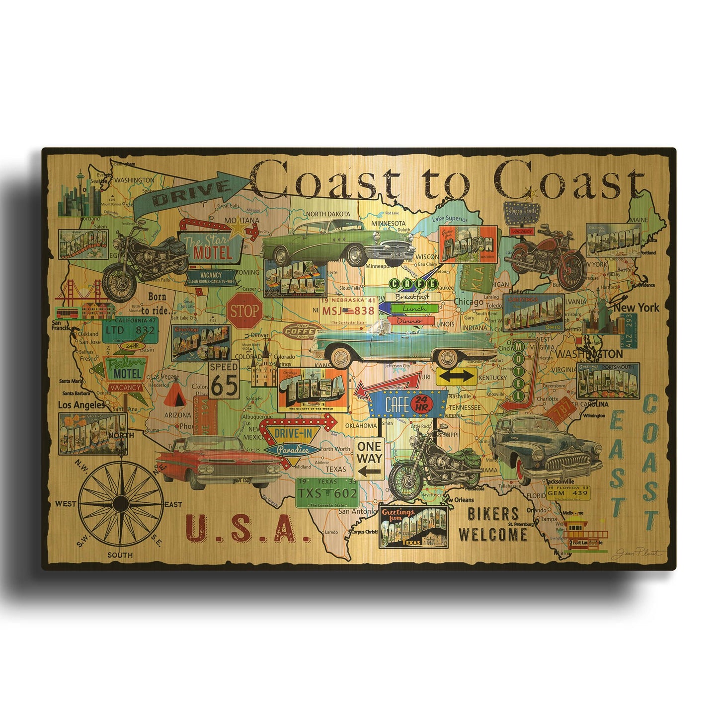'Coast To Coast H' By Jean Plout Gold Metal Wall Art