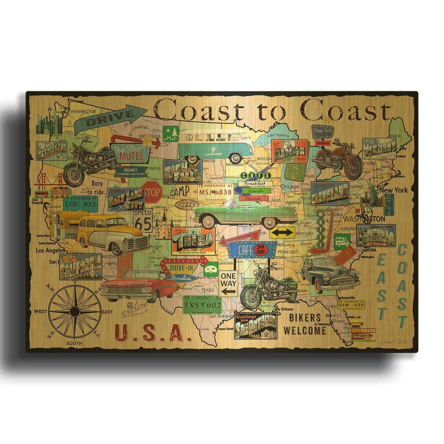 'Coast To Coast O' By Jean Plout Gold Metal Wall Art