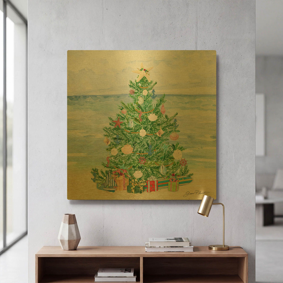 'Coastal Christmas B' By Jean Plout Gold Metal Wall Art