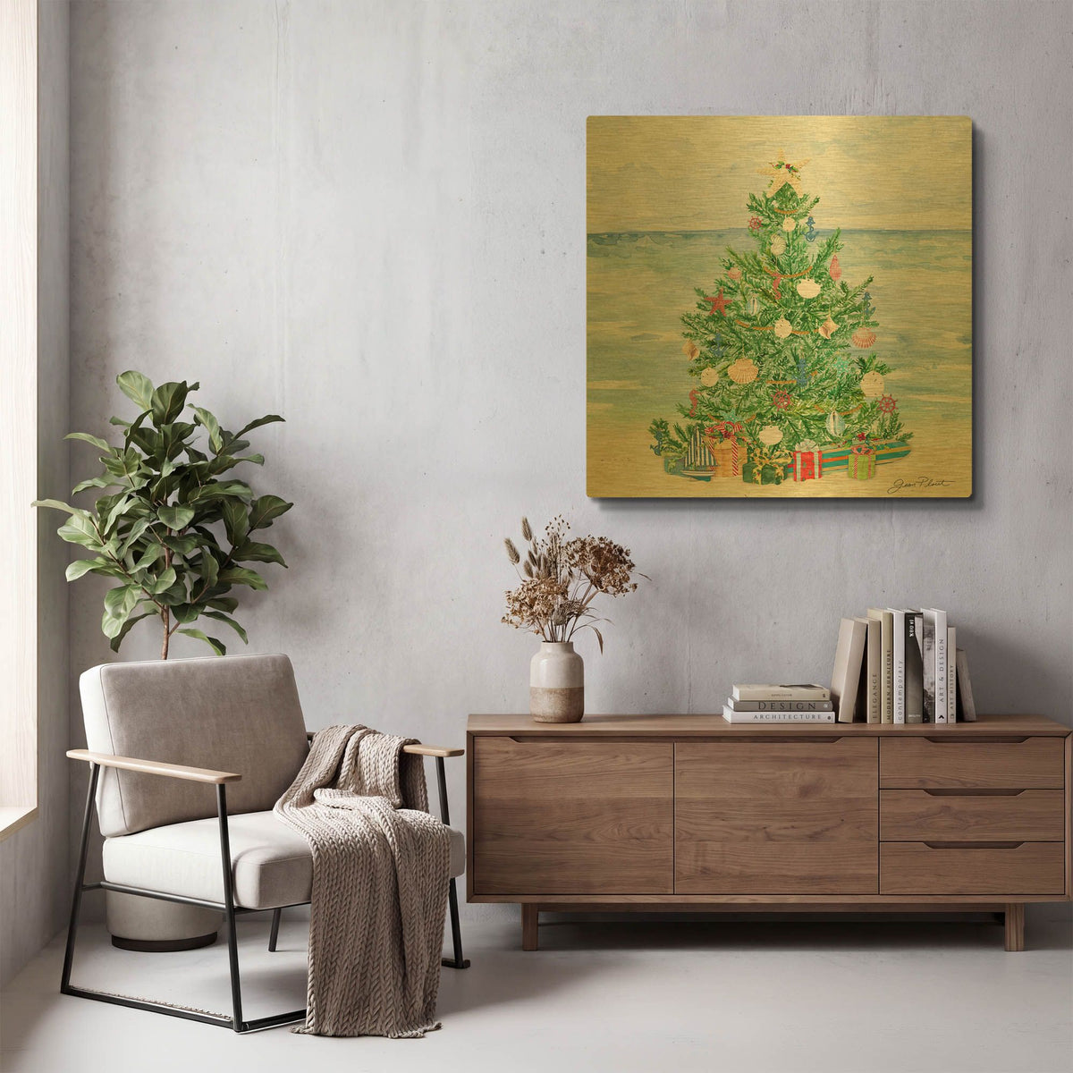 'Coastal Christmas B' By Jean Plout Gold Metal Wall Art