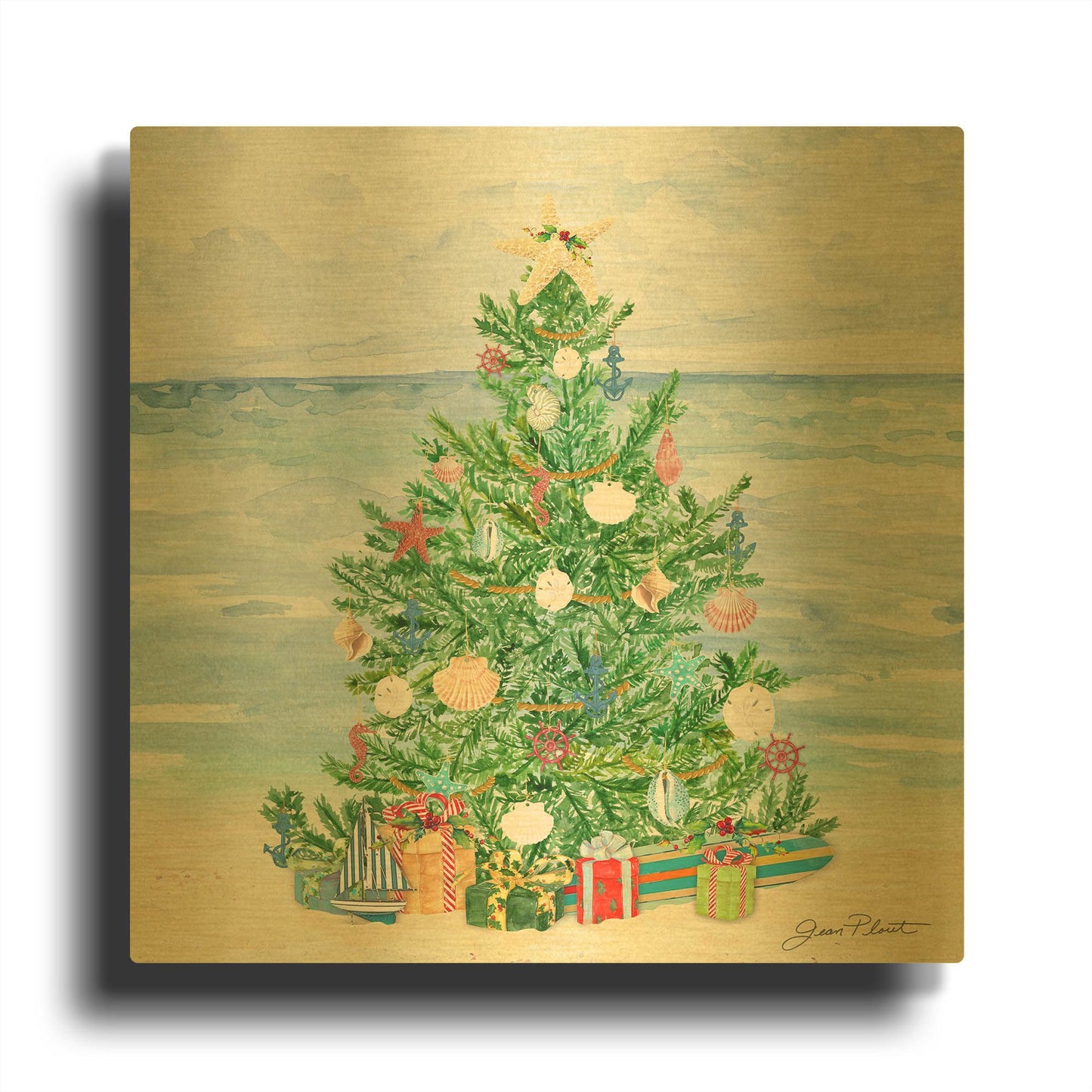 'Coastal Christmas B' By Jean Plout Gold Metal Wall Art