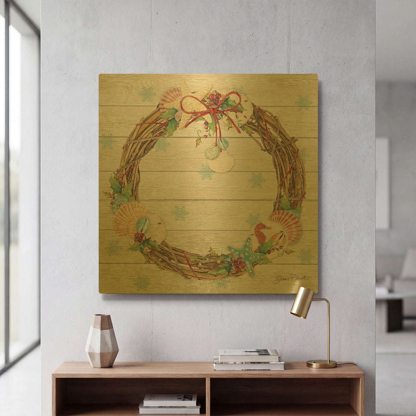 'Coastal Christmas C' By Jean Plout Gold Metal Wall Art