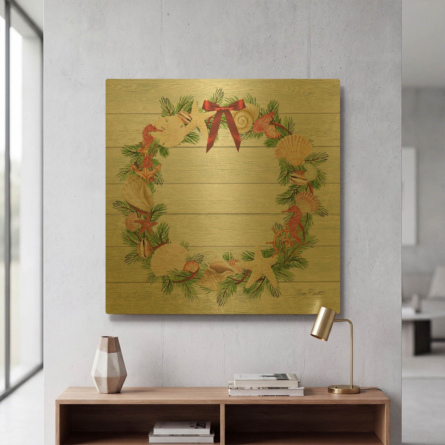 'Coastal Christmas D' By Jean Plout Gold Metal Wall Art