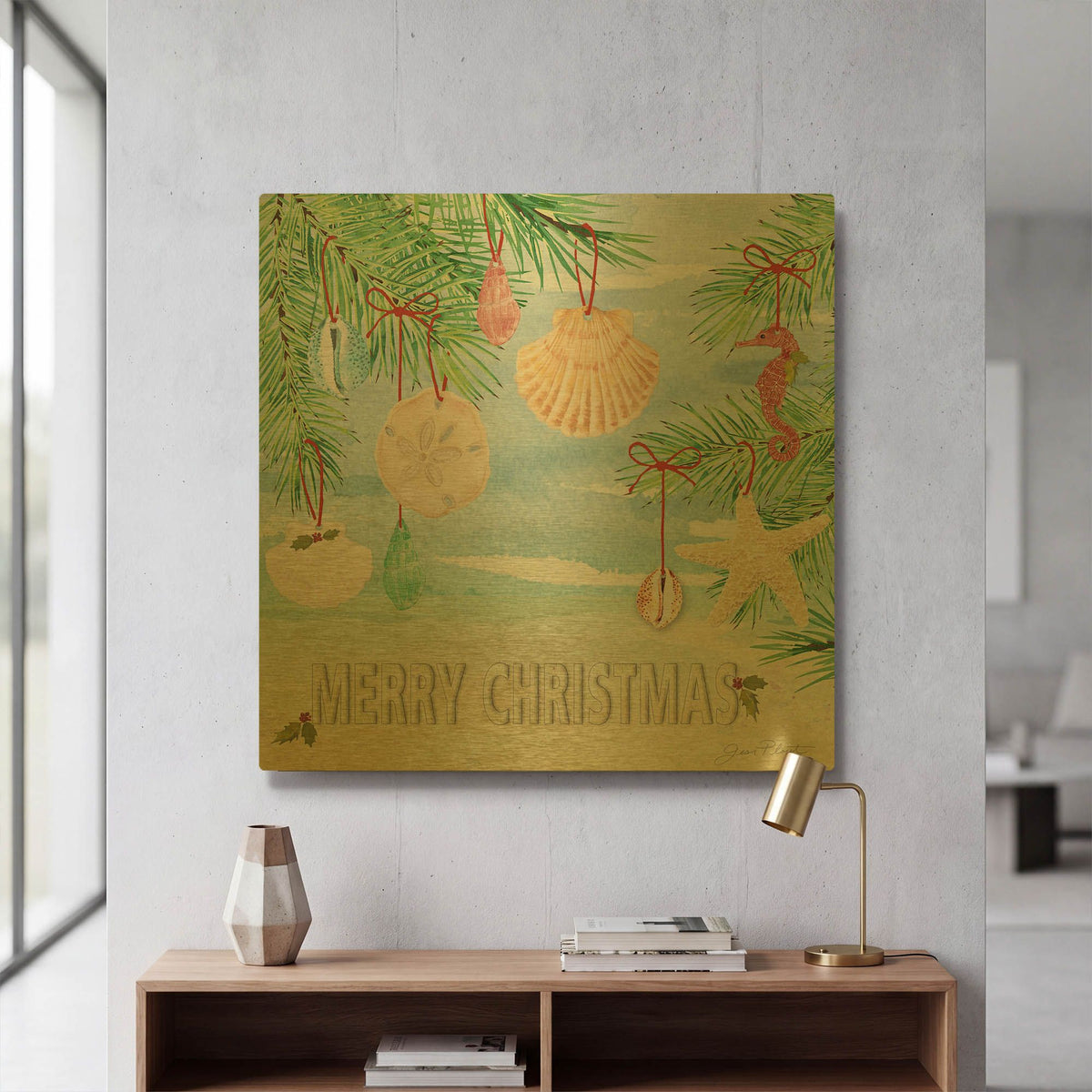 'Coastal Christmas E' By Jean Plout Gold Metal Wall Art