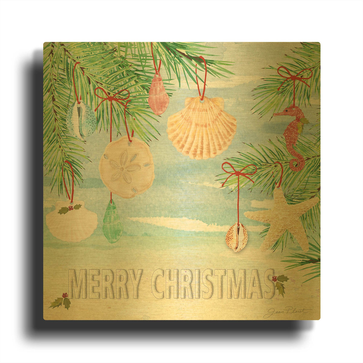 'Coastal Christmas E' By Jean Plout Gold Metal Wall Art