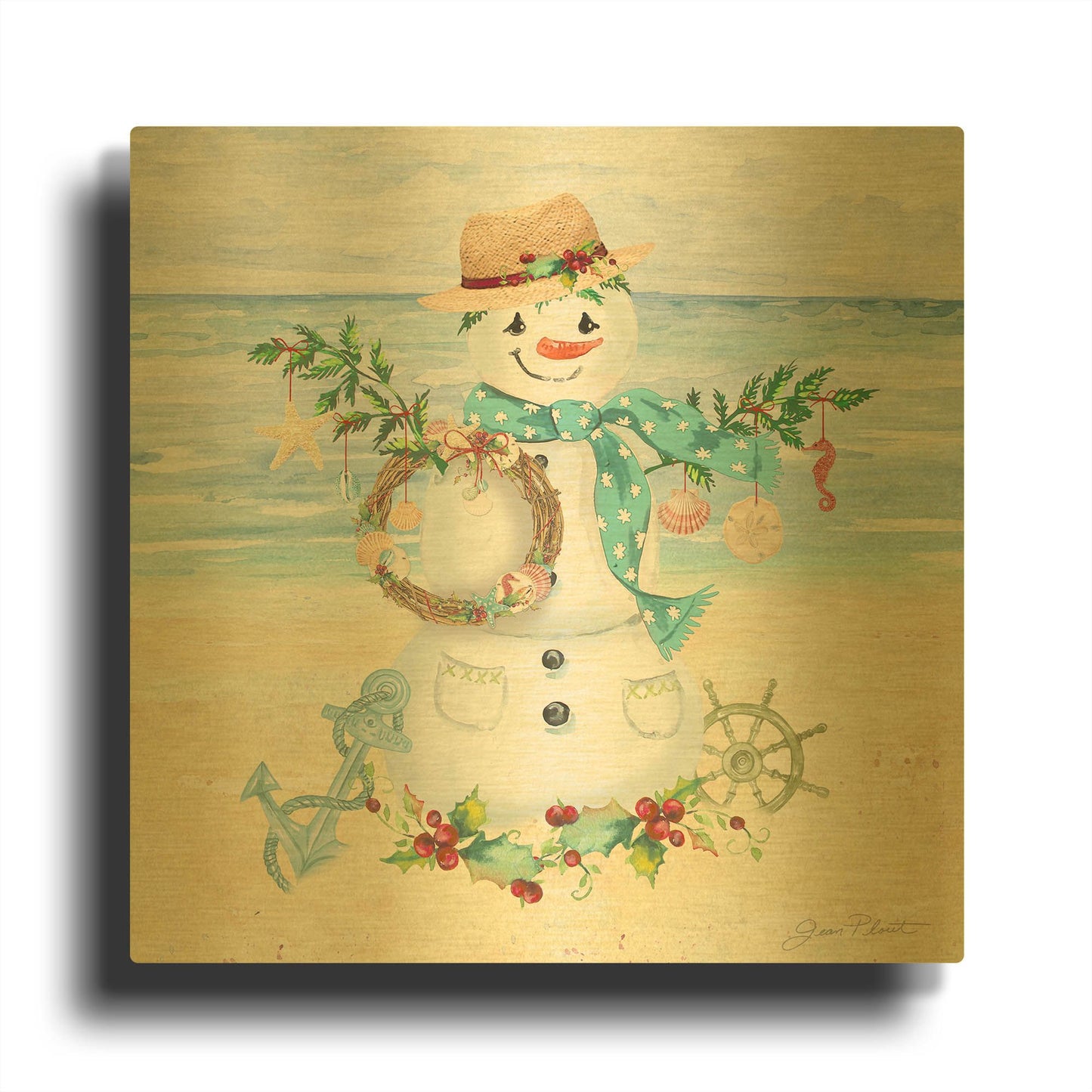 'Coastal Christmas F' By Jean Plout Gold Metal Wall Art