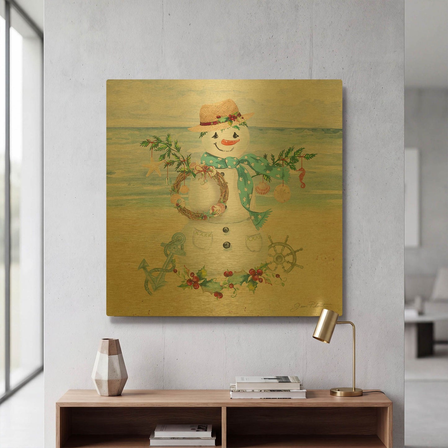 'Coastal Christmas F' By Jean Plout Gold Metal Wall Art