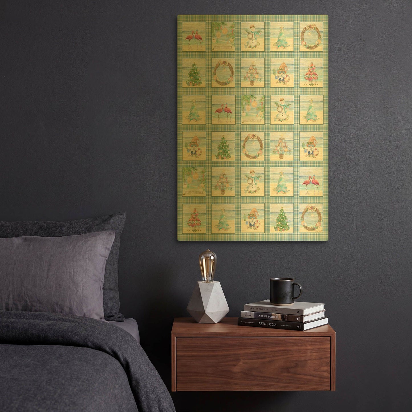 'Coastal Christmas Quilt A' By Jean Plout Gold Metal Wall Art