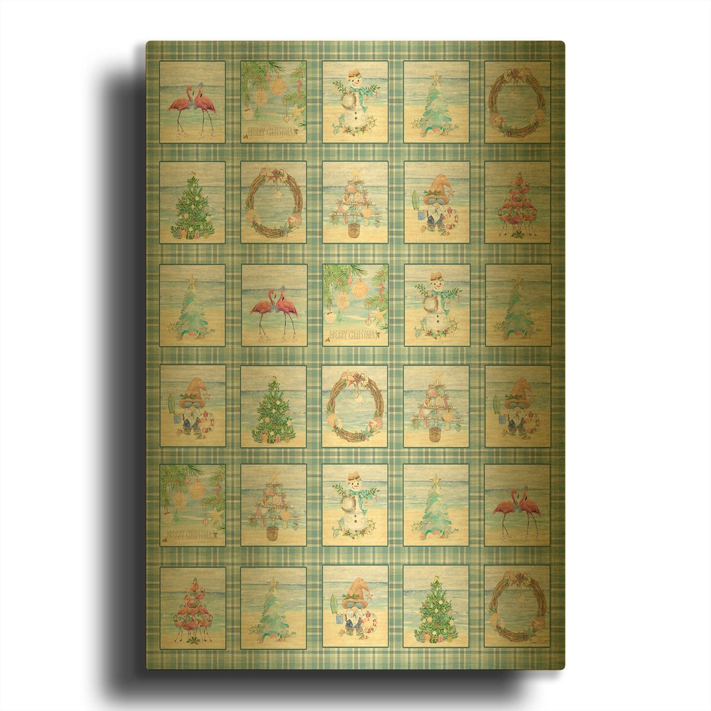 'Coastal Christmas Quilt A' By Jean Plout Gold Metal Wall Art