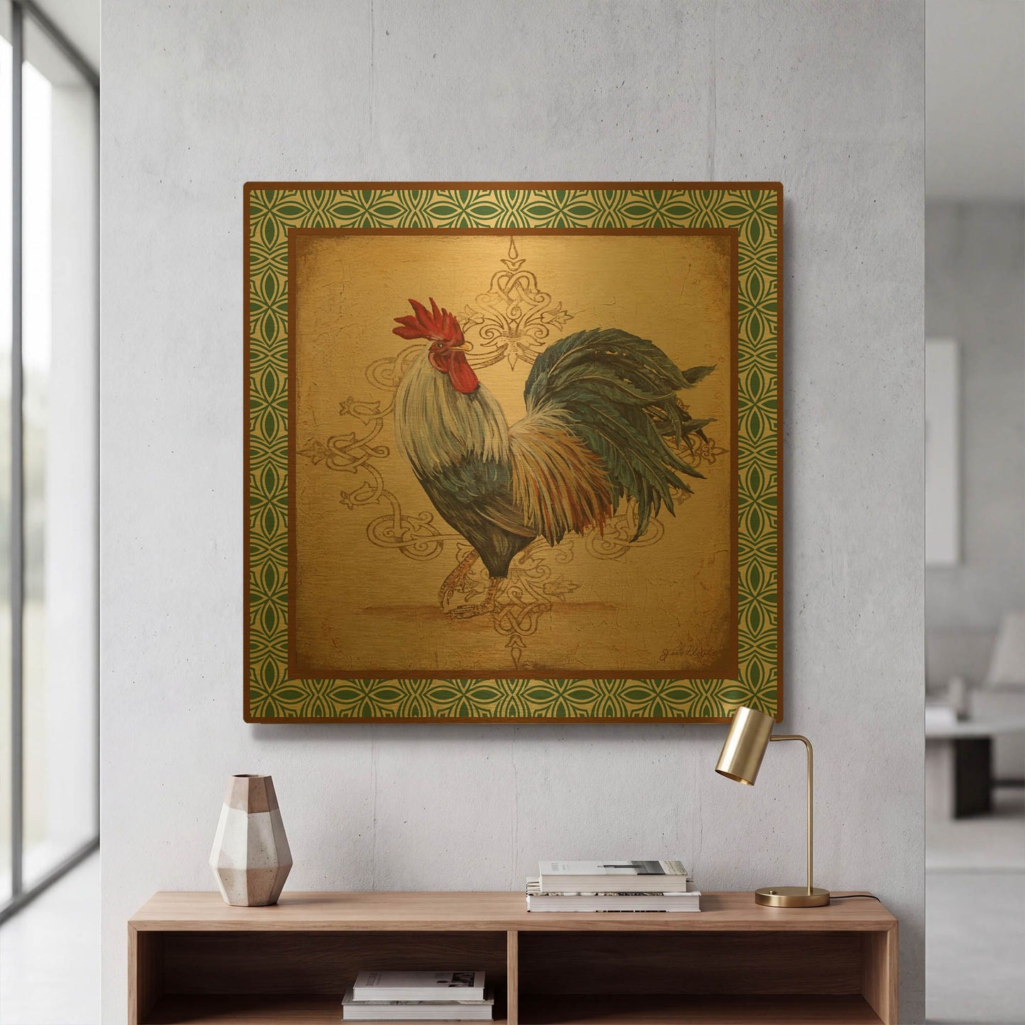 'Cockadoodledoo A' By Jean Plout Gold Metal Wall Art