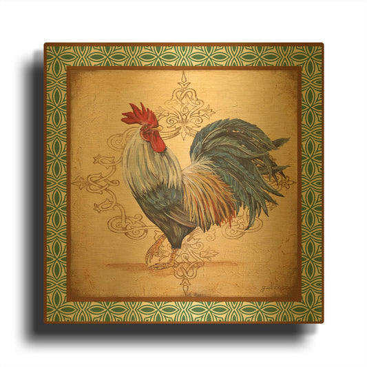 'Cockadoodledoo A' By Jean Plout Gold Metal Wall Art