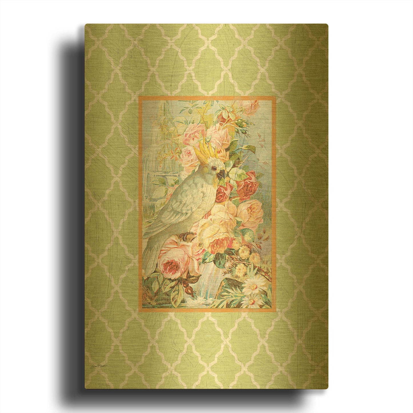 'Cockatiel Beauty B Green' By Jean Plout Gold Metal Wall Art