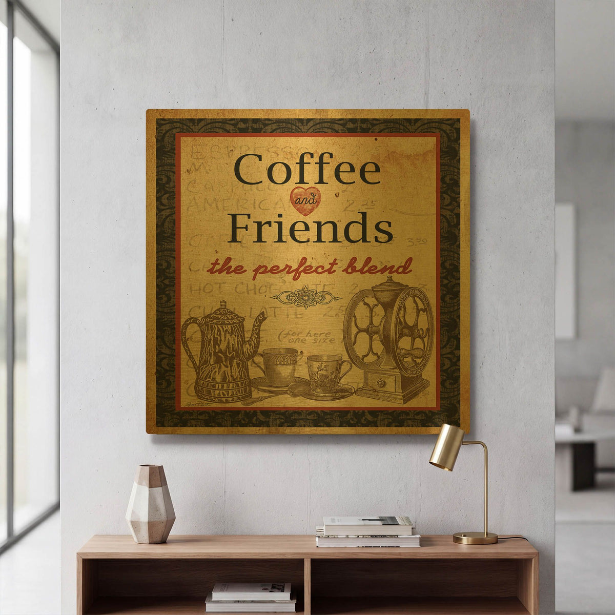 'Coffee And Friends' By Jean Plout Gold Metal Wall Art