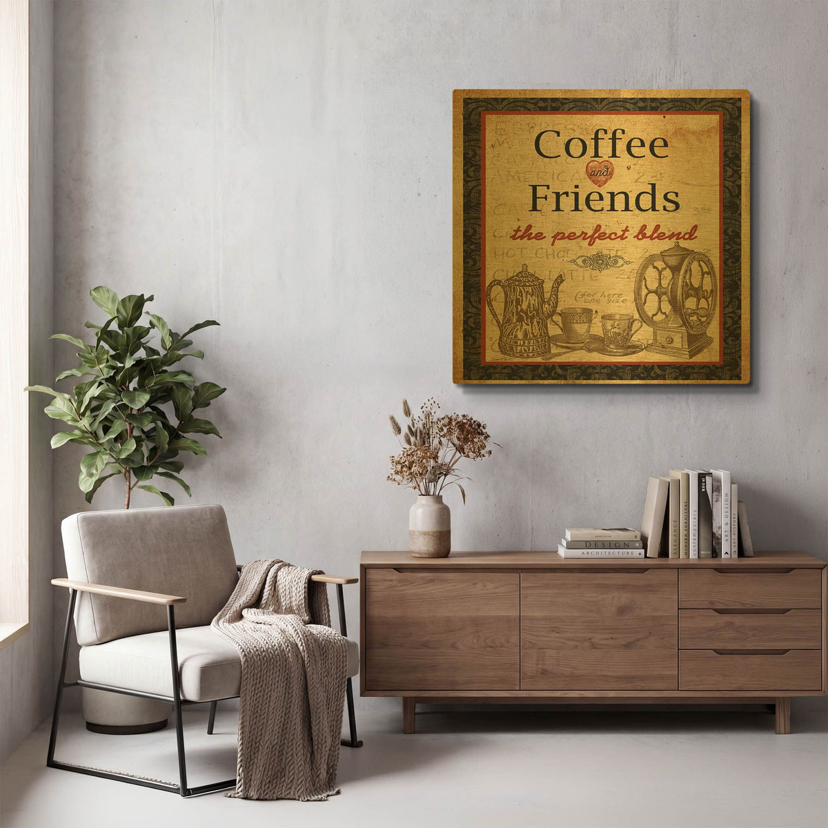 'Coffee And Friends' By Jean Plout Gold Metal Wall Art