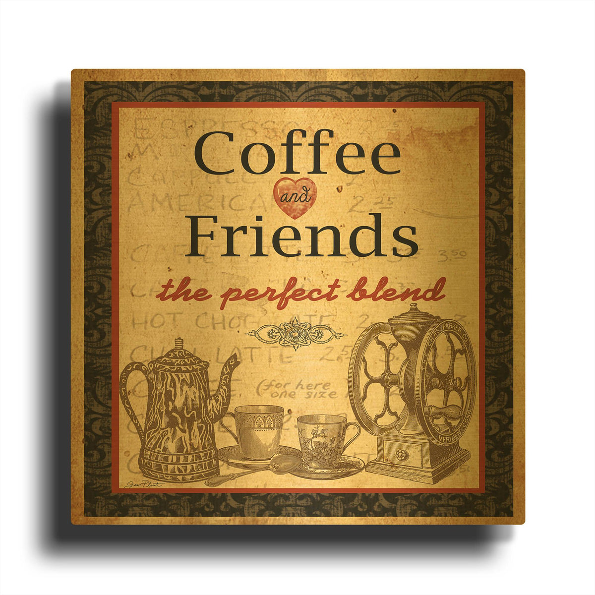 'Coffee And Friends' By Jean Plout Gold Metal Wall Art