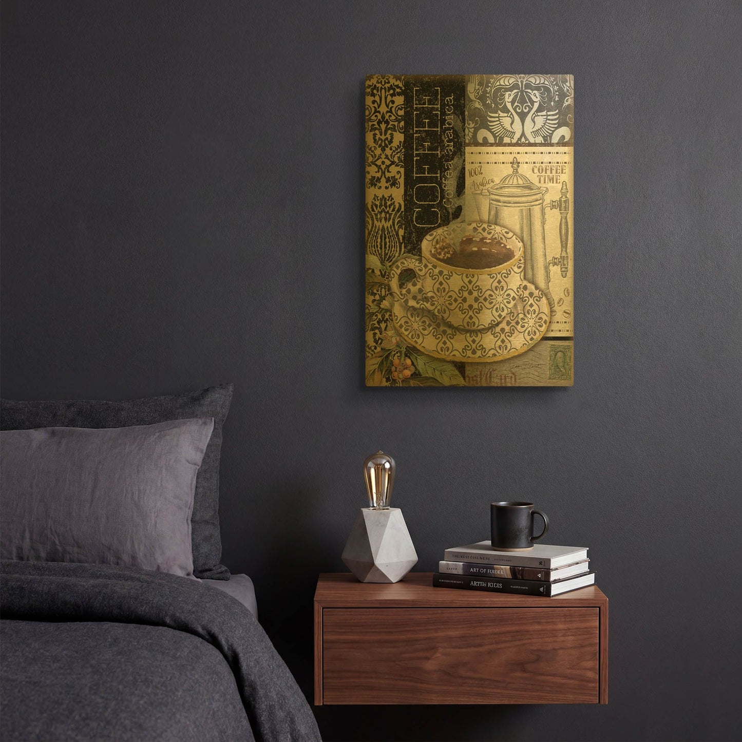 'Coffee Art A' By Jean Plout Gold Metal Wall Art