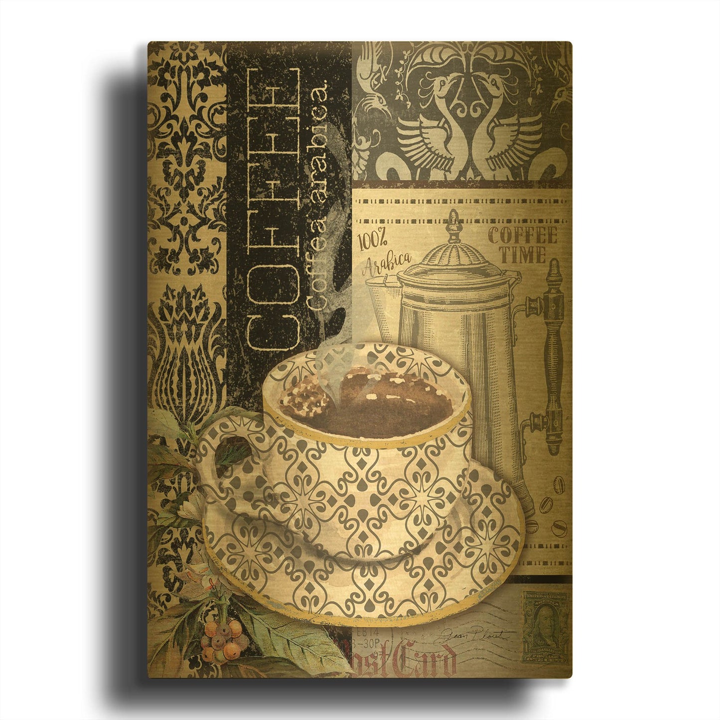 'Coffee Art A' By Jean Plout Gold Metal Wall Art