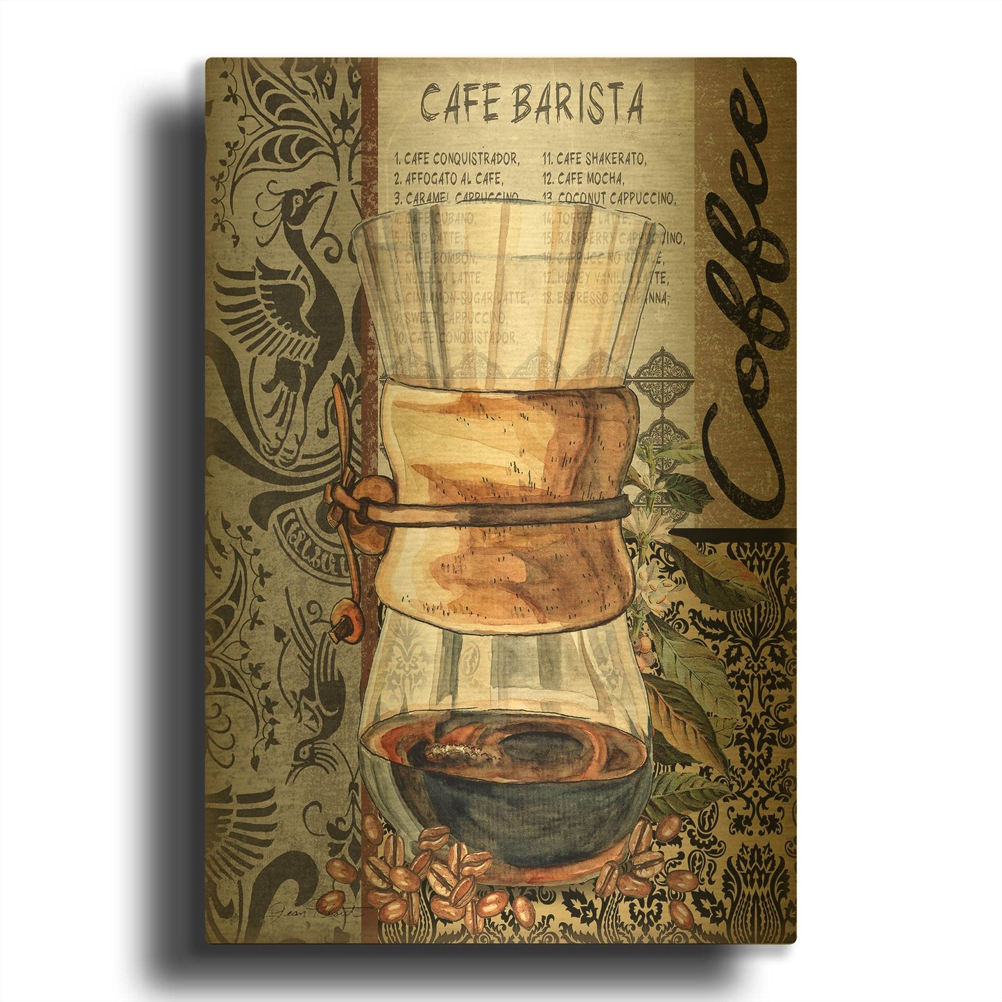 'Coffee Art C' By Jean Plout Gold Metal Wall Art