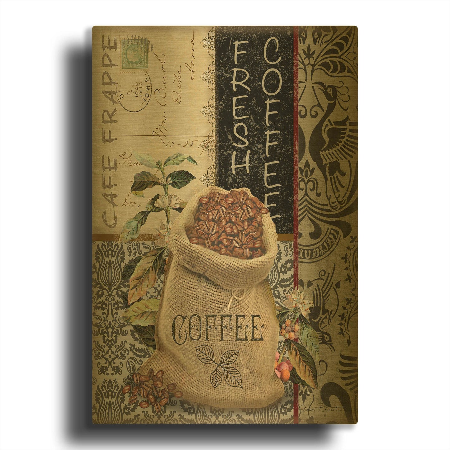 'Coffee Art D' By Jean Plout Gold Metal Wall Art