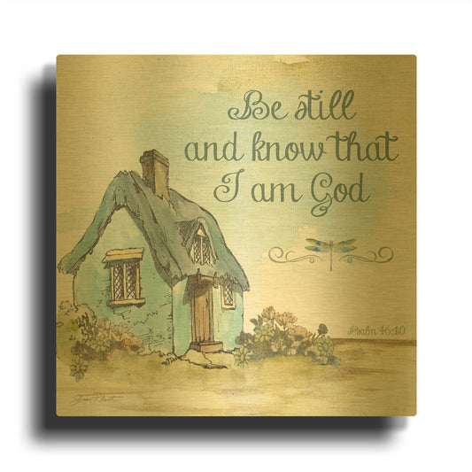 'Cottage With Psalm' By Jean Plout Gold Metal Wall Art