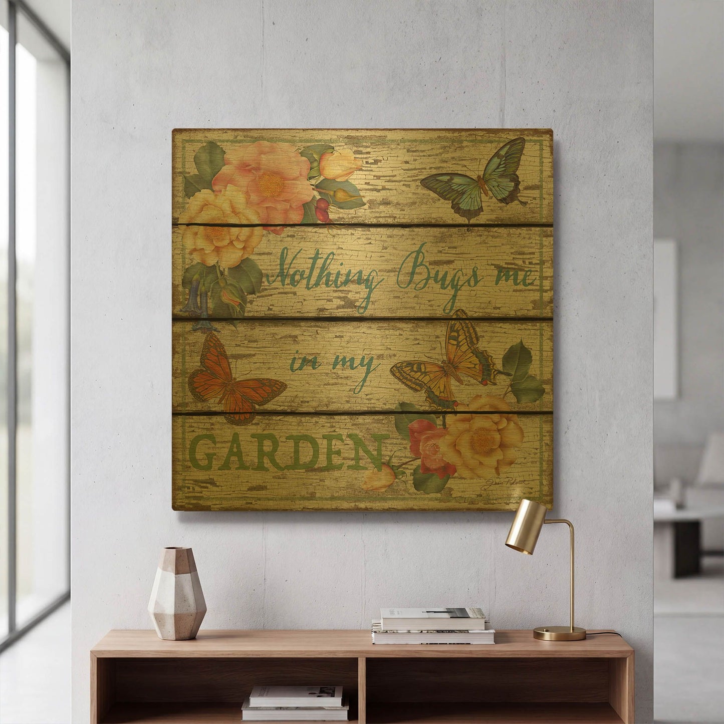 'Country Garden Sign A' By Jean Plout Gold Metal Wall Art