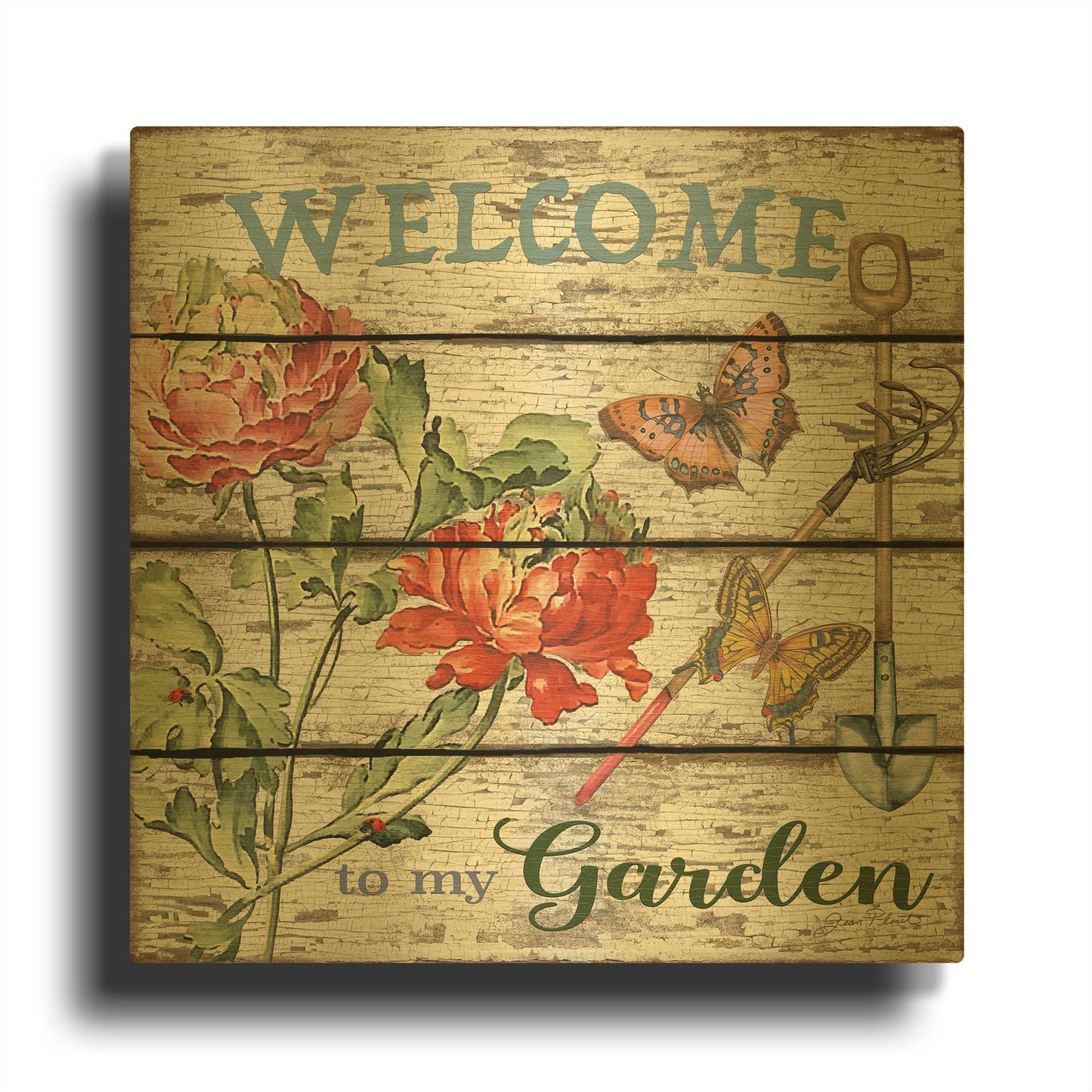'Country Garden Sign B' By Jean Plout Gold Metal Wall Art