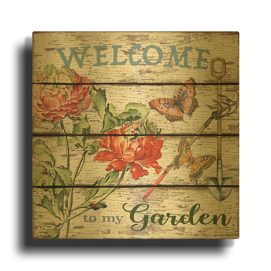 'Country Garden Sign B' By Jean Plout Gold Metal Wall Art
