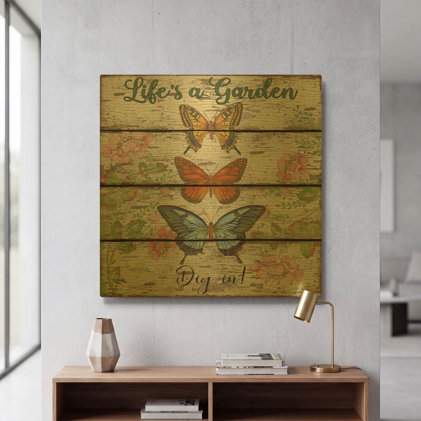'Country Garden Sign C' By Jean Plout Gold Metal Wall Art