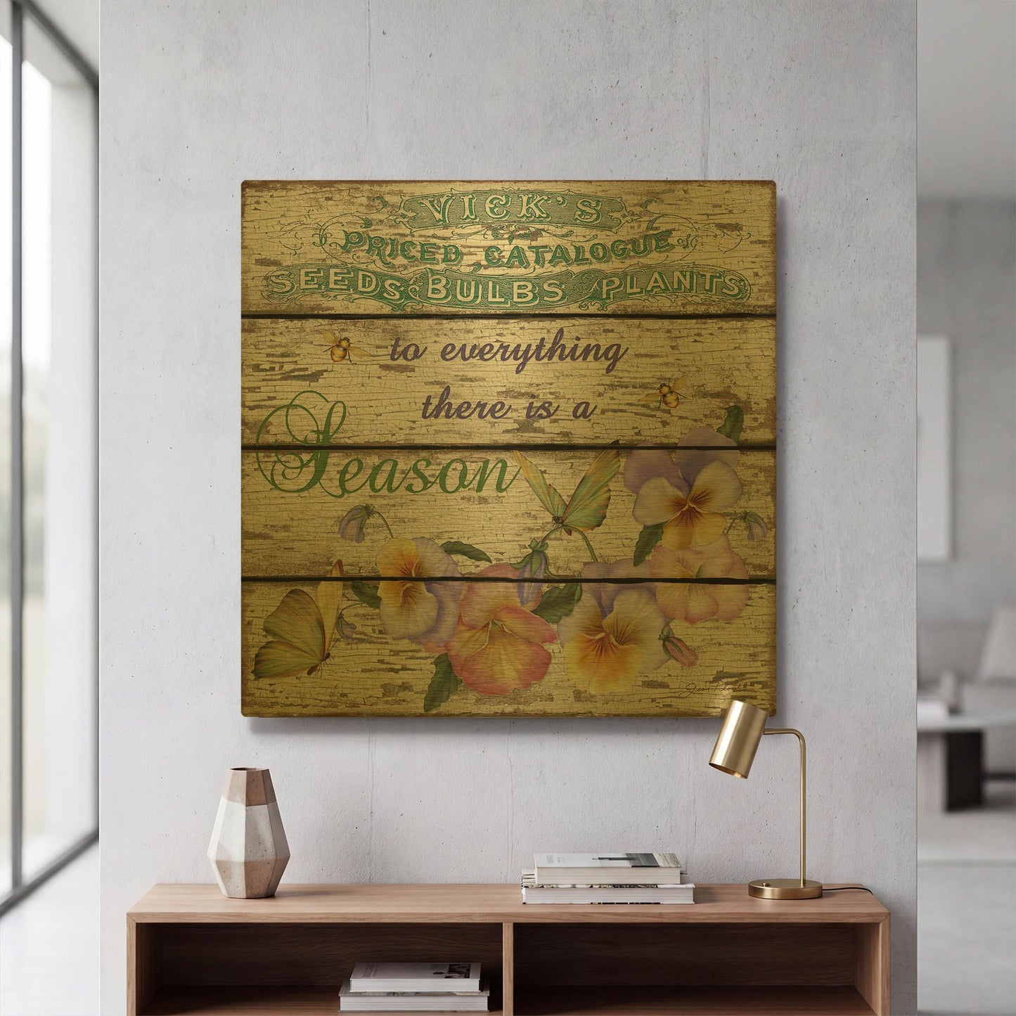 'Country Garden Sign D' By Jean Plout Gold Metal Wall Art