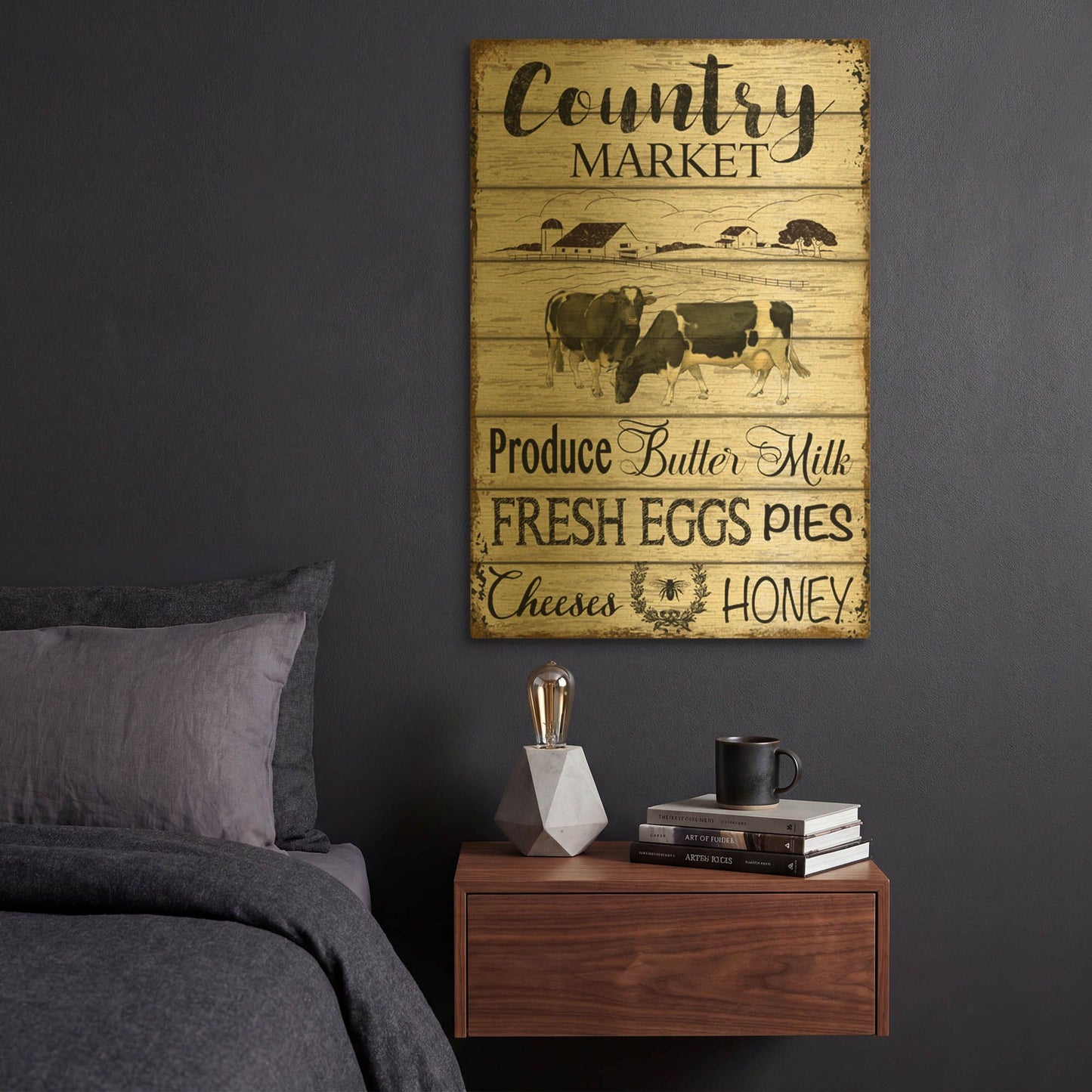 'Country Market A' By Jean Plout Gold Metal Wall Art