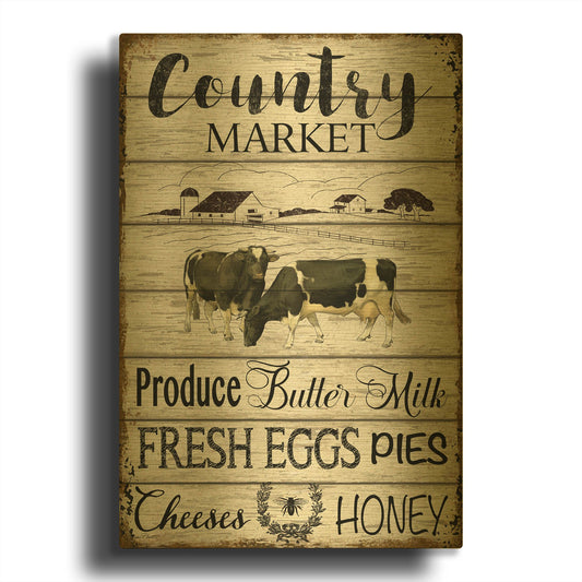 'Country Market A' By Jean Plout Gold Metal Wall Art