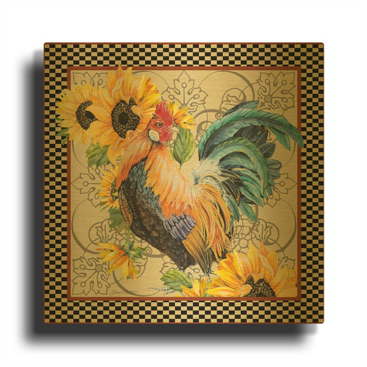 'Country Time Rooster A' By Jean Plout Gold Metal Wall Art