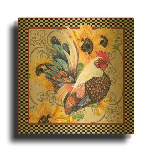 'Country Time Rooster B' By Jean Plout Gold Metal Wall Art