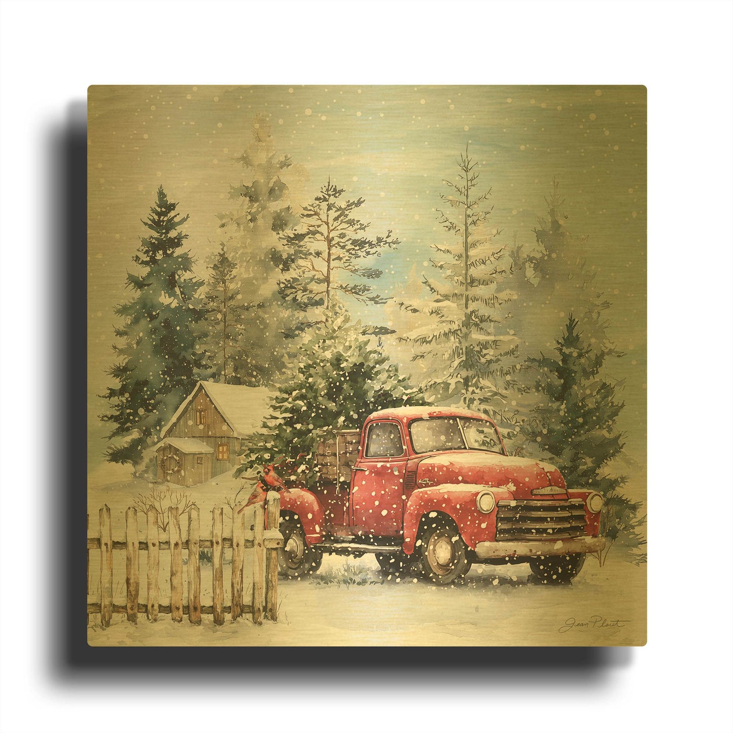 'Cozy Christmas Woods A' By Jean Plout Gold Metal Wall Art