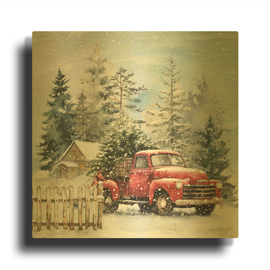 'Cozy Christmas Woods A' By Jean Plout Gold Metal Wall Art