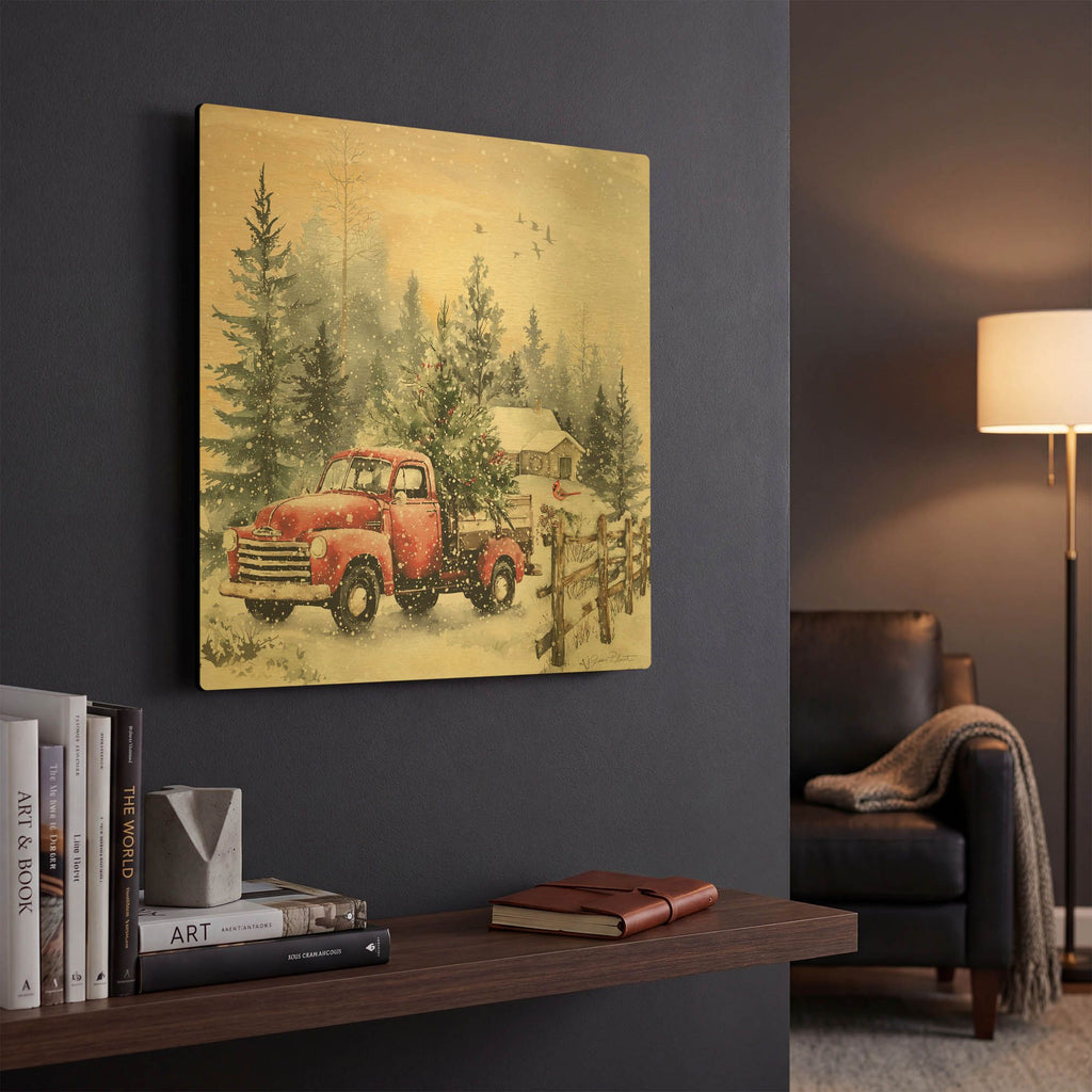 'Cozy Christmas Woods B' By Jean Plout Gold Metal Wall Art