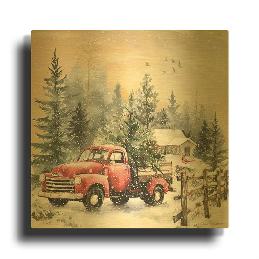 'Cozy Christmas Woods B' By Jean Plout Gold Metal Wall Art