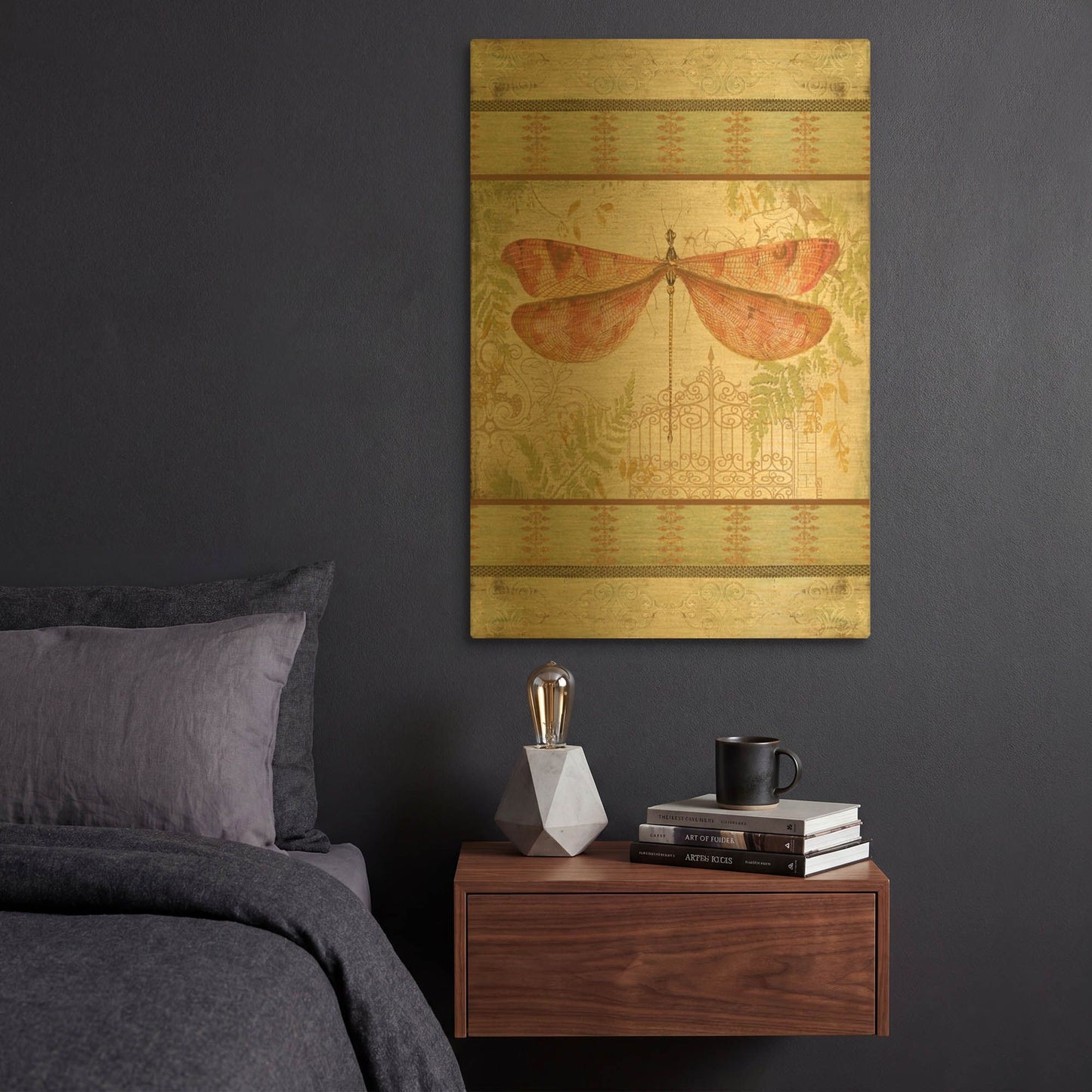 'Dragonfly Among The Ferns D' By Jean Plout Gold Metal Wall Art