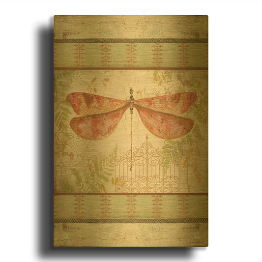 'Dragonfly Among The Ferns D' By Jean Plout Gold Metal Wall Art