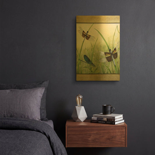 'Dragonfly Friends Boarder' By Jean Plout Gold Metal Wall Art