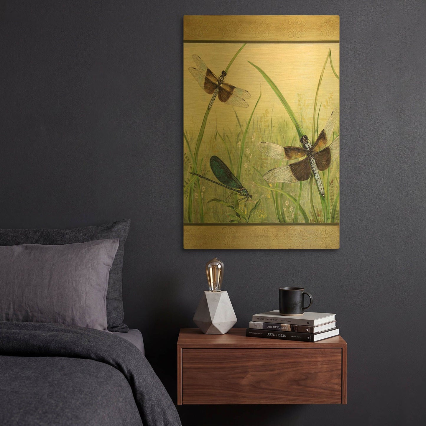 'Dragonfly Friends Boarder' By Jean Plout Gold Metal Wall Art