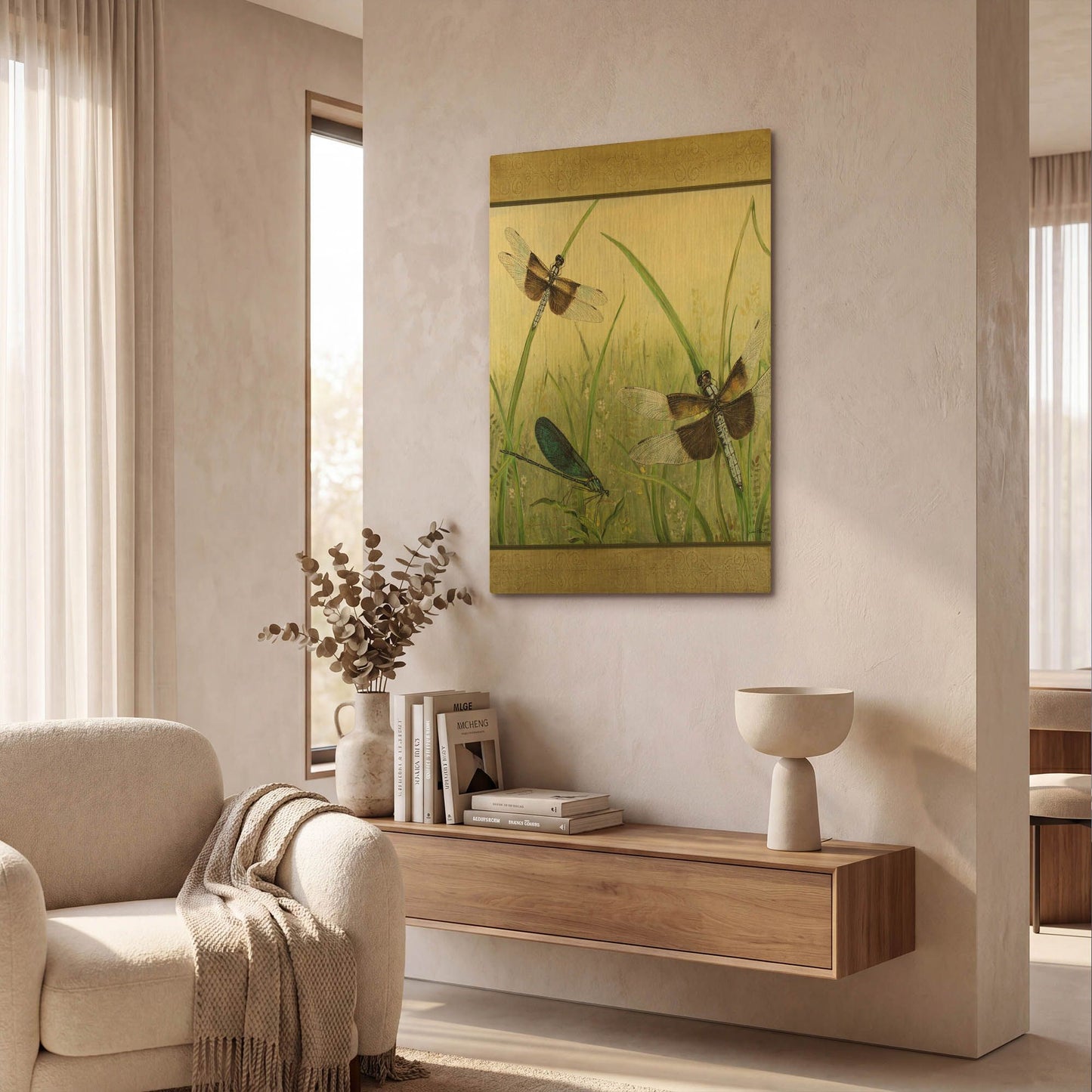 'Dragonfly Friends Boarder' By Jean Plout Gold Metal Wall Art
