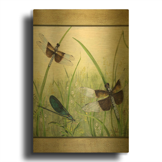 'Dragonfly Friends Boarder' By Jean Plout Gold Metal Wall Art