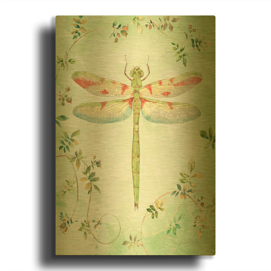 'Dragonfly With Rose Hips A' By Jean Plout Gold Metal Wall Art