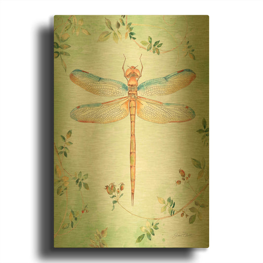 'Dragonfly With Rose Hips B' By Jean Plout Gold Metal Wall Art