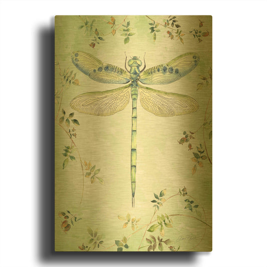 'Dragonfly With Rose Hips C' By Jean Plout Gold Metal Wall Art